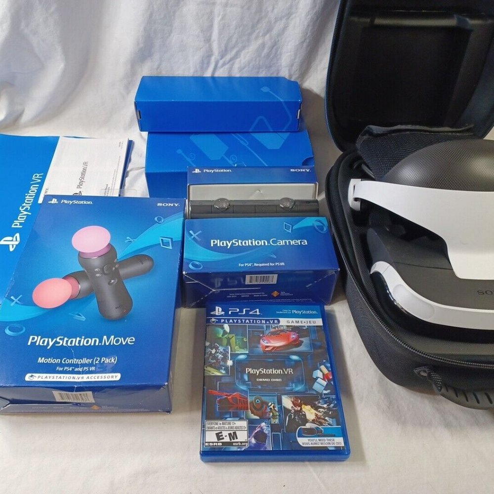 Playstation VR PSVR PS VR PS4 Bundle w Case Headset Camera Controllers More USED